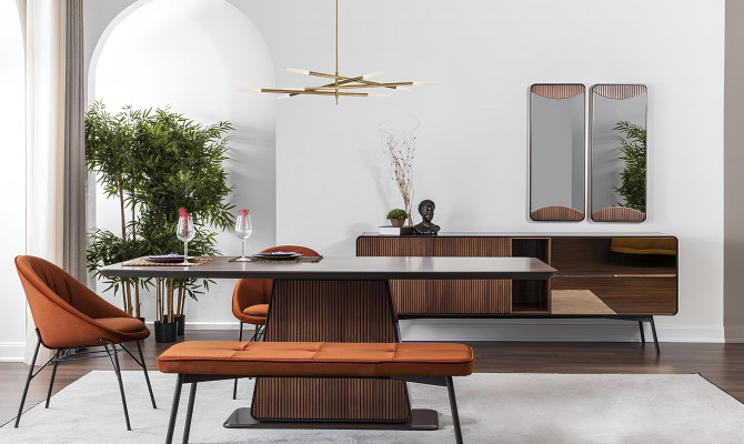 Eethoek Eetgroep Eetkamer Eettafel Stoelen Dressoir 9-delig Hout Bruin