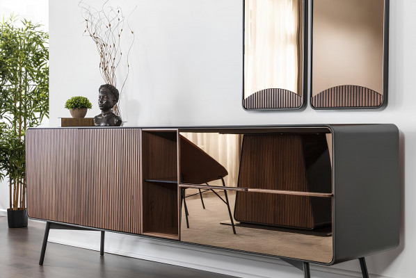 Sideboard commode dressoir spiegel hout modern bruin set meubels