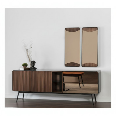 Sideboard commode dressoir spiegel hout modern bruin set meubels