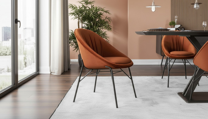 Set eetkamerstoel keukenstoel armstoel stoelen 6-delig stof oranje.