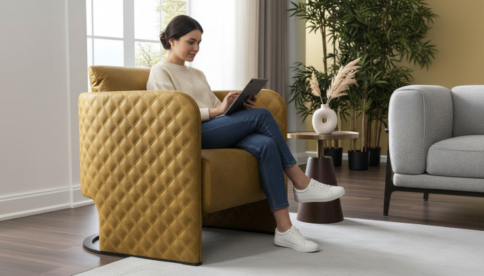 Zetel Oorfauteuil Cocktailsessel Zitter Modern Kunstleer Geel Design