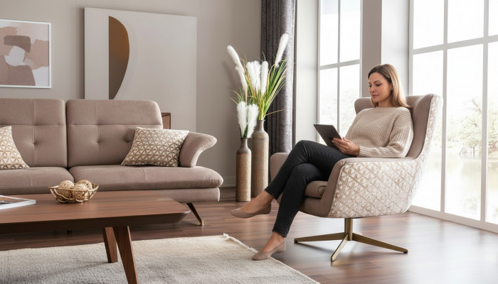 Moderne fauteuil Oorfauteuil Luxe cocktailstoel Beige kunstleer Nieuw