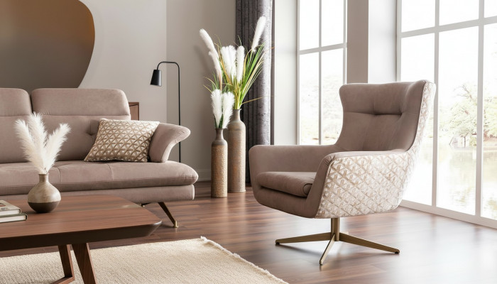 Moderne fauteuil Oorfauteuil Luxe cocktailstoel Beige kunstleer Nieuw