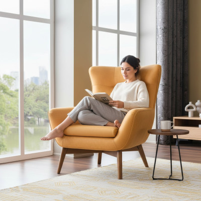 Fauteuil oorfauteuil cocktail fauteuil sofa modern design kunstleer geel