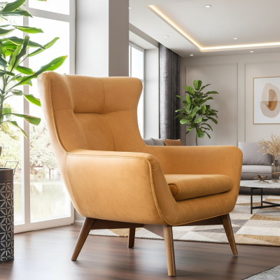 Fauteuil oorfauteuil cocktail fauteuil sofa modern design kunstleer geel