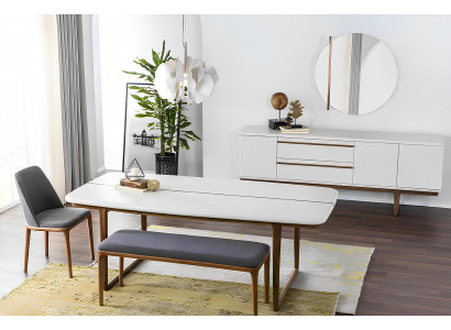 Eethoek Eetgroep Eetkamer Eettafel Stoelen Dressoir 10-delig Hout Wit