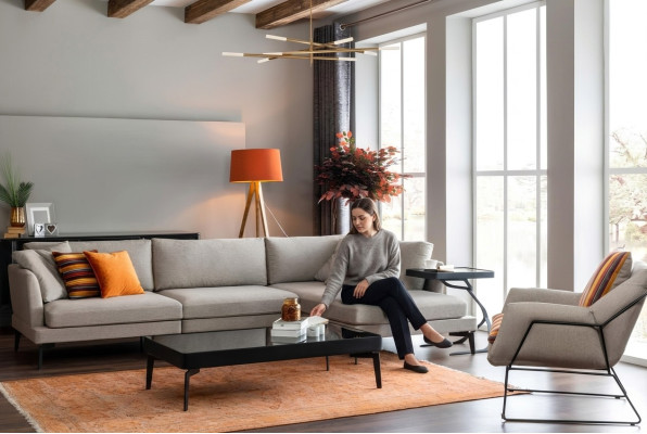 Stoffen hoekbank L-vorm bank Bankstellen Grijs Stof Woonkamer Modern Hoek
