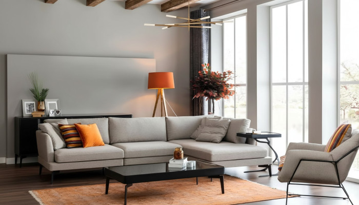 Stoffen hoekbank L-vorm bank Bankstellen Grijs Stof Woonkamer Modern Hoek