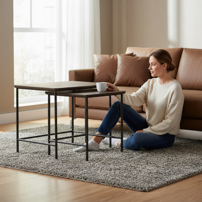 Luxe bijzettafels salontafel modern houten tafel compleet set bruin nieuw
