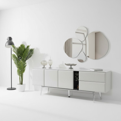 Sideboard met spiegel, witte commode, console tafel, moderne houten set.