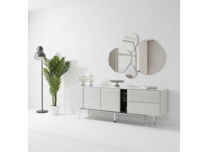 Sideboard met spiegel, witte commode, console tafel, moderne houten set.