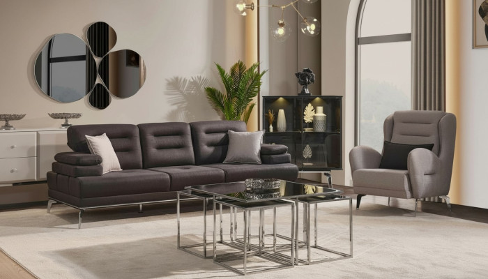 Sofagroep 3-zitsbank Stoffen bankstel Stoel Zwart Modern Set