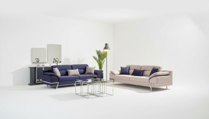 Driedelige bankstel bankstel 3-persoons stof luxe blauw set bankstellen