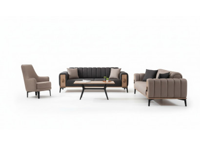 Bruine bankstel Driezits Tweezits Fauteuil Gestoffeerde meubels Stoffen bank