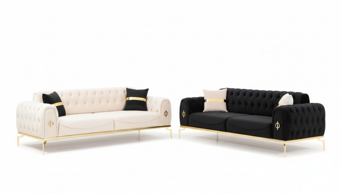 Bankstel Luxe Chesterfield Zitgroep Driepersoons Zwart 3+3 Zitplaatsen