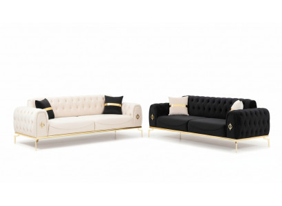 Bankstel Luxe Chesterfield Zitgroep Driepersoons Zwart 3+3 Zitplaatsen