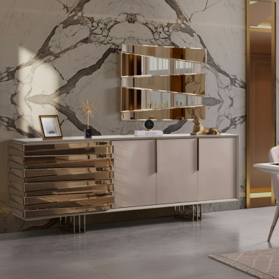 Dressoir Sideboard Ladekast Houten kast Beige Goud Luxe Woonkamer