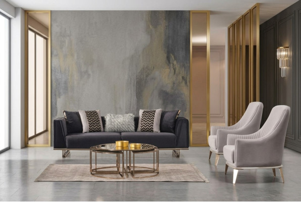 Groep Bank Bankstellen Driepersoons Fauteuil Modern Blauw Set 3-delig Garnituur