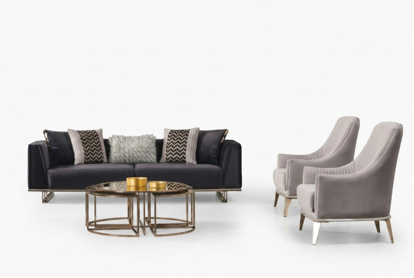 Groep Bank Bankstellen Driepersoons Fauteuil Modern Blauw Set 3-delig Garnituur
