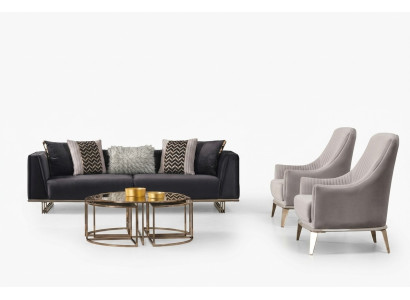 Groep Bank Bankstellen Driepersoons Fauteuil Modern Blauw Set 3-delig Garnituur