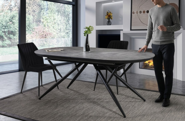 Ovale eettafel Uitschuifbare eettafel Grijze houten eettafel Groot