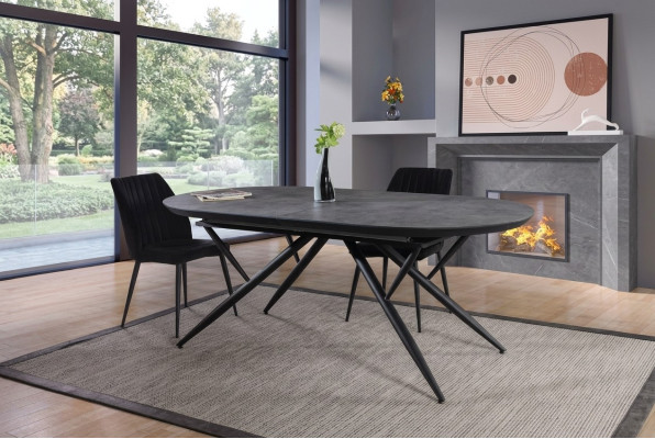 Ovale eettafel Uitschuifbare eettafel Grijze houten eettafel Groot