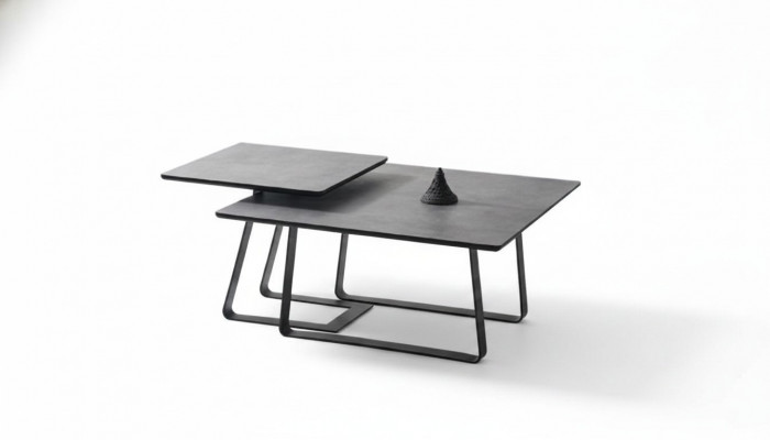 Groep salontafel bijzettafel koffietafel grijs 2-delig set tafel hout
