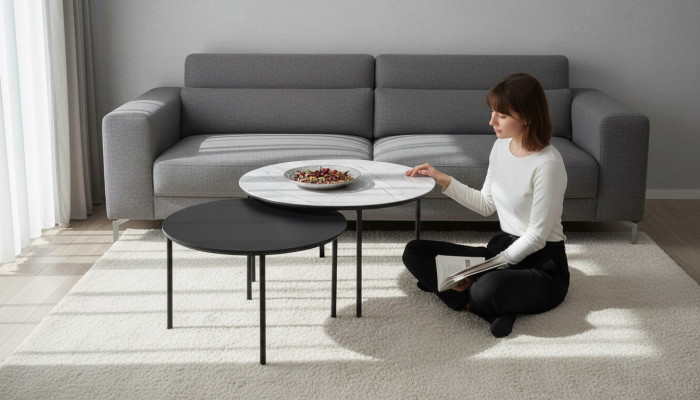 Koffietafel groep salontafel bijzettafel zwart set tafel hout 2 delen