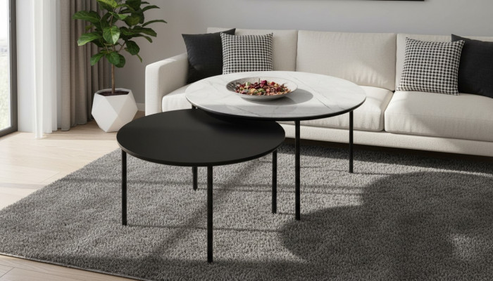 Koffietafel groep salontafel bijzettafel zwart set tafel hout 2 delen