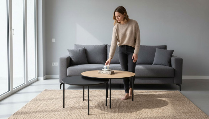 Salontafel Koffietafel Groep Bijzettafel Zwart Set Bruin Hout 2-delig