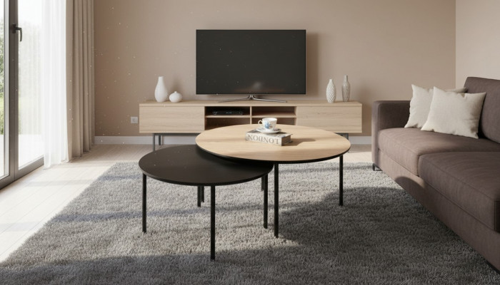 Salontafel Koffietafel Groep Bijzettafel Zwart Set Bruin Hout 2-delig
