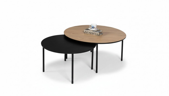 Salontafel Koffietafel Groep Bijzettafel Zwart Set Bruin Hout 2-delig