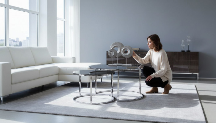 Salontafel Luxe Set Bijzettafel Koffietafel Zilver Woonkamer Design