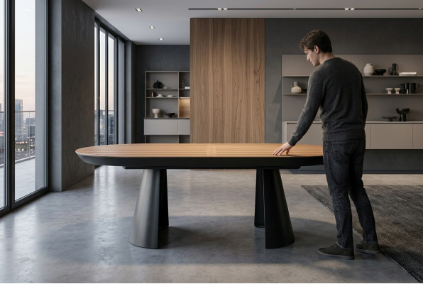Ovale eettafel Keukentafel Uitschuifbaar Design Hout Bruin Tafel