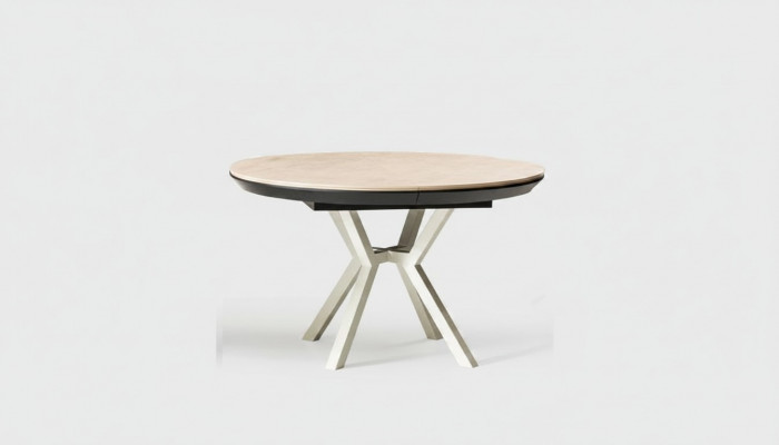 Moderne keukentafel eetkamertafel Uitschuifbare ronde houten beige tafel.