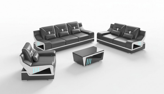 Luxe bankstel complete bankstel zwart kunstleer bankstel 321