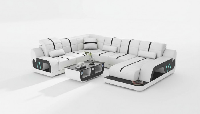 Moderne bankstel U-vormige hoekbank designbank wit kunstleer