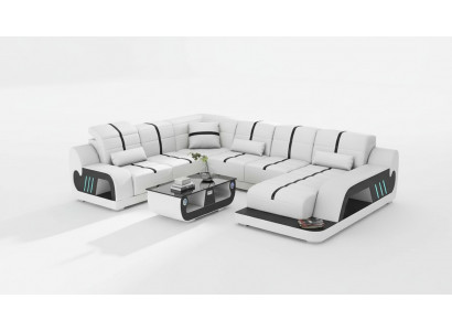 Moderne bankstel U-vormige hoekbank designbank wit kunstleer