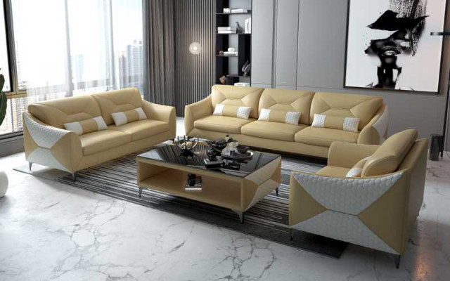Bankstel Sofa Set Bankstel 3-2-1 Zits Lederen Bankstel Grijs
