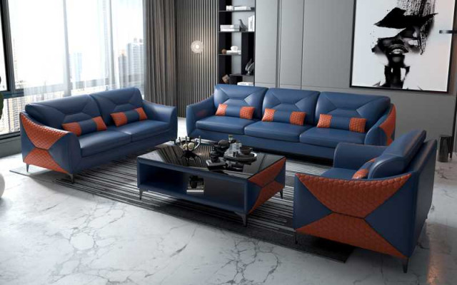 Bankstel Sofa Set Bankstel 3-2-1 Zits Lederen Bankstel Grijs