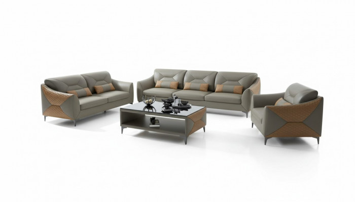 Bankstel Sofa Set Bankstel 3-2-1 Zits Lederen Bankstel Grijs