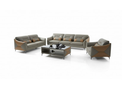 Bankstel Sofa Set Bankstel 3-2-1 Zits Lederen Bankstel Grijs