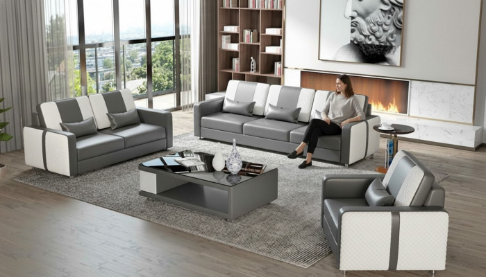 Complete bankstel luxe bankstel grijs kunstleer 3-2-1