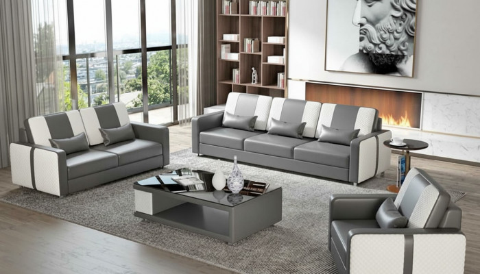 Complete bankstel luxe bankstel grijs kunstleer 3-2-1