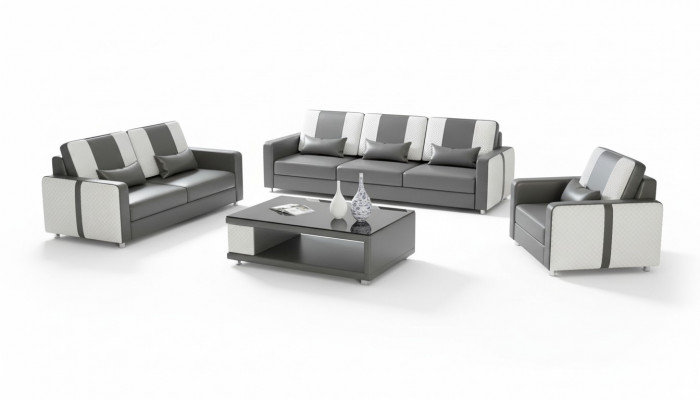 Complete bankstel luxe bankstel grijs kunstleer 3-2-1
