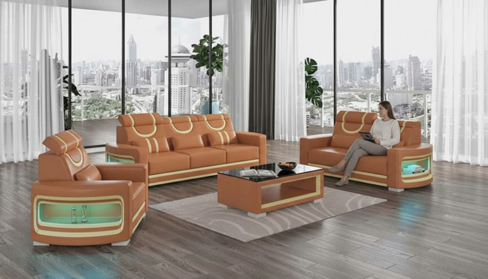 Bankstel Luxe Complete Bankstel Bruin Kunstleer Bankstel 3-2-1