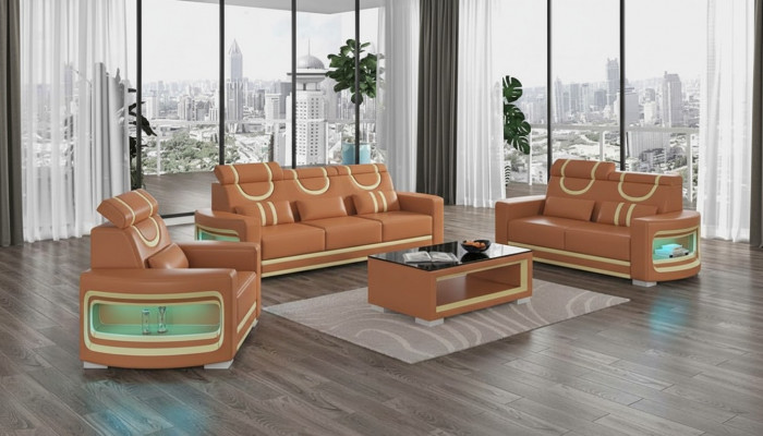 Bankstel Luxe Complete Bankstel Bruin Kunstleer Bankstel 3-2-1