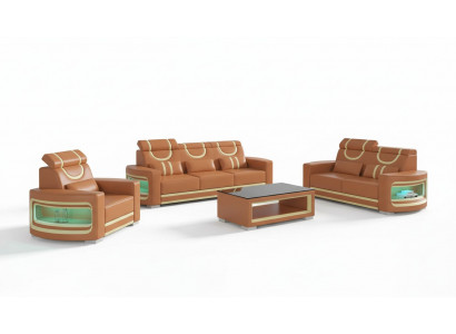 Bankstel Luxe Complete Bankstel Bruin Kunstleer Bankstel 3-2-1