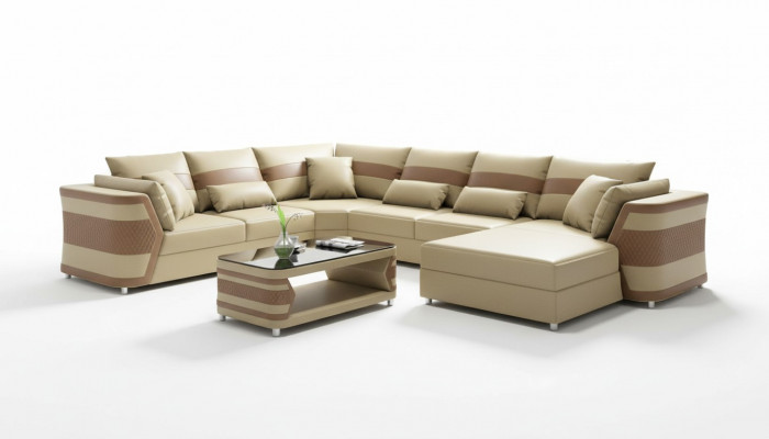 Woonlandschap xxl bank U-vorm Groot Leren hoekbank Beige Bankstellen Bankstellen