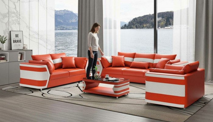 Rood bankstel bankstel leren bank bank compleet 3-delig bankstel set